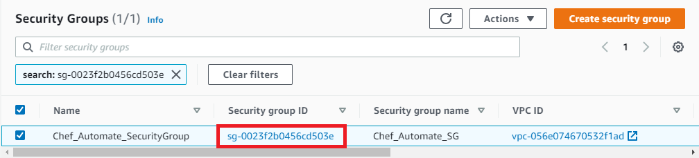 Security Group Locate and copy your security group ID from the second column